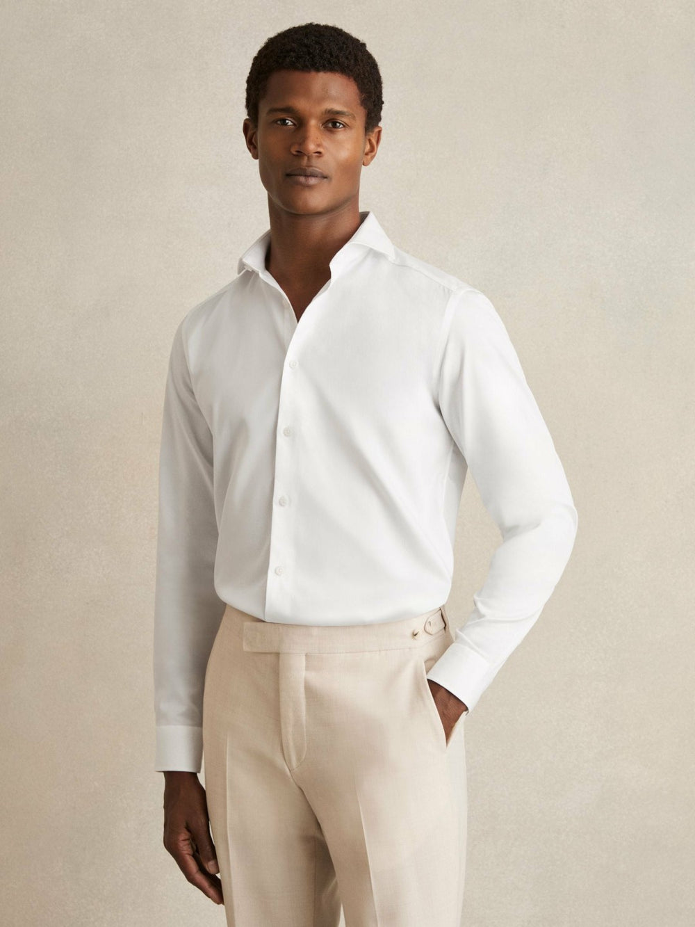 Slim Fit Cotton-Twill Two-Fold Shirt Slim-Fit White | Mens