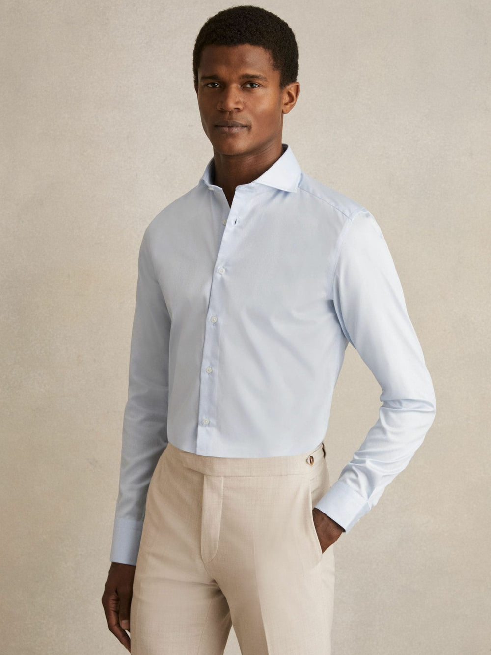 Slim Fit Cotton-Twill Two-Fold Shirt Slim-Fit Soft Blue | Mens