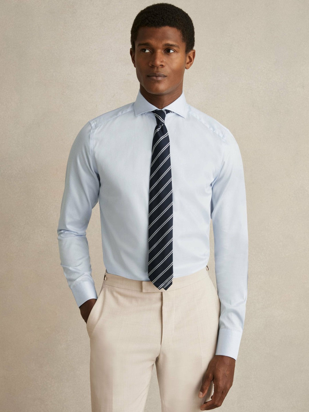 Slim Fit Cotton-Twill Two-Fold Shirt Slim-Fit Soft Blue | Mens
