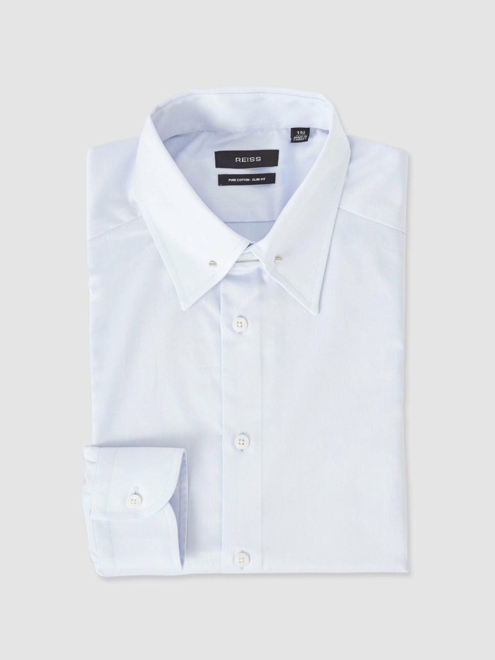 Slim Fit Cotton Pin Collar Shirt Soft Blue | Mens