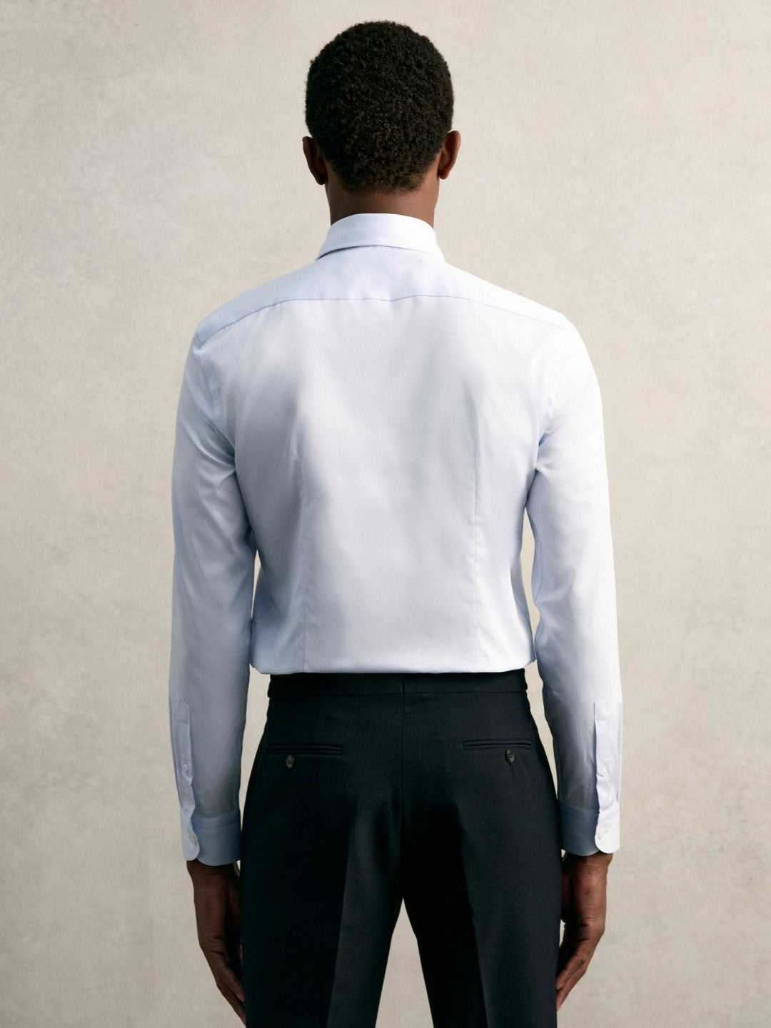 Slim Fit Cotton Pin Collar Shirt Soft Blue | Mens