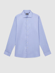 Regular Fit Slim-Fit Cotton-Sateen Shirt Mid Blue | Mens