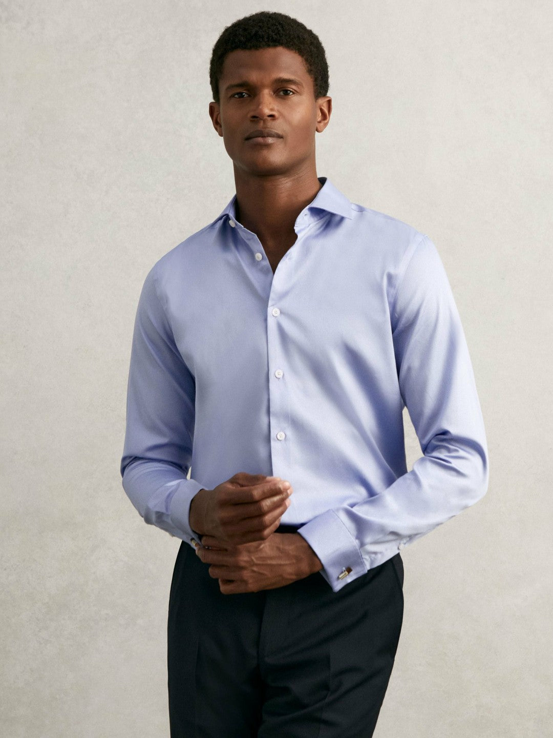 Regular Fit Slim-Fit Cotton-Sateen Shirt Mid Blue | Mens