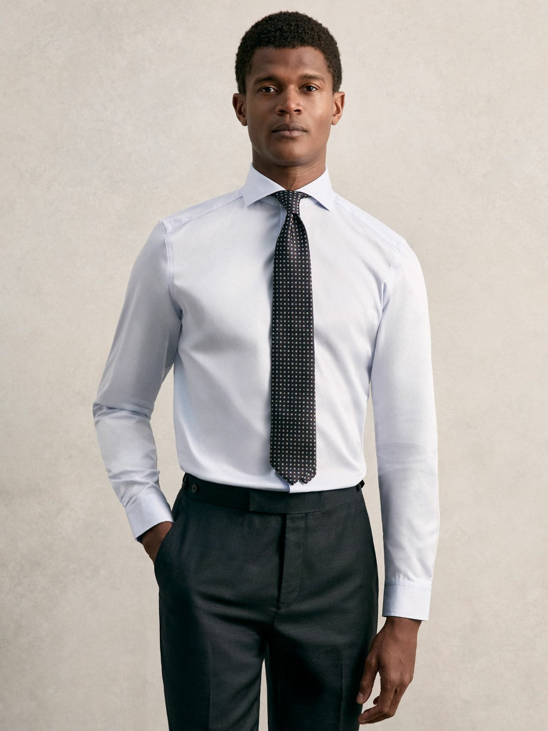 Regular Fit Cotton Sateen Shirt Mid Blue | Mens