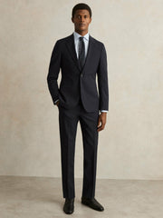 Wool-Blend Single-Breasted Suit Blazer Slim-Fit Navy | Mens