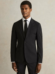 Wool-Blend Single-Breasted Suit Blazer Slim-Fit Black | Mens