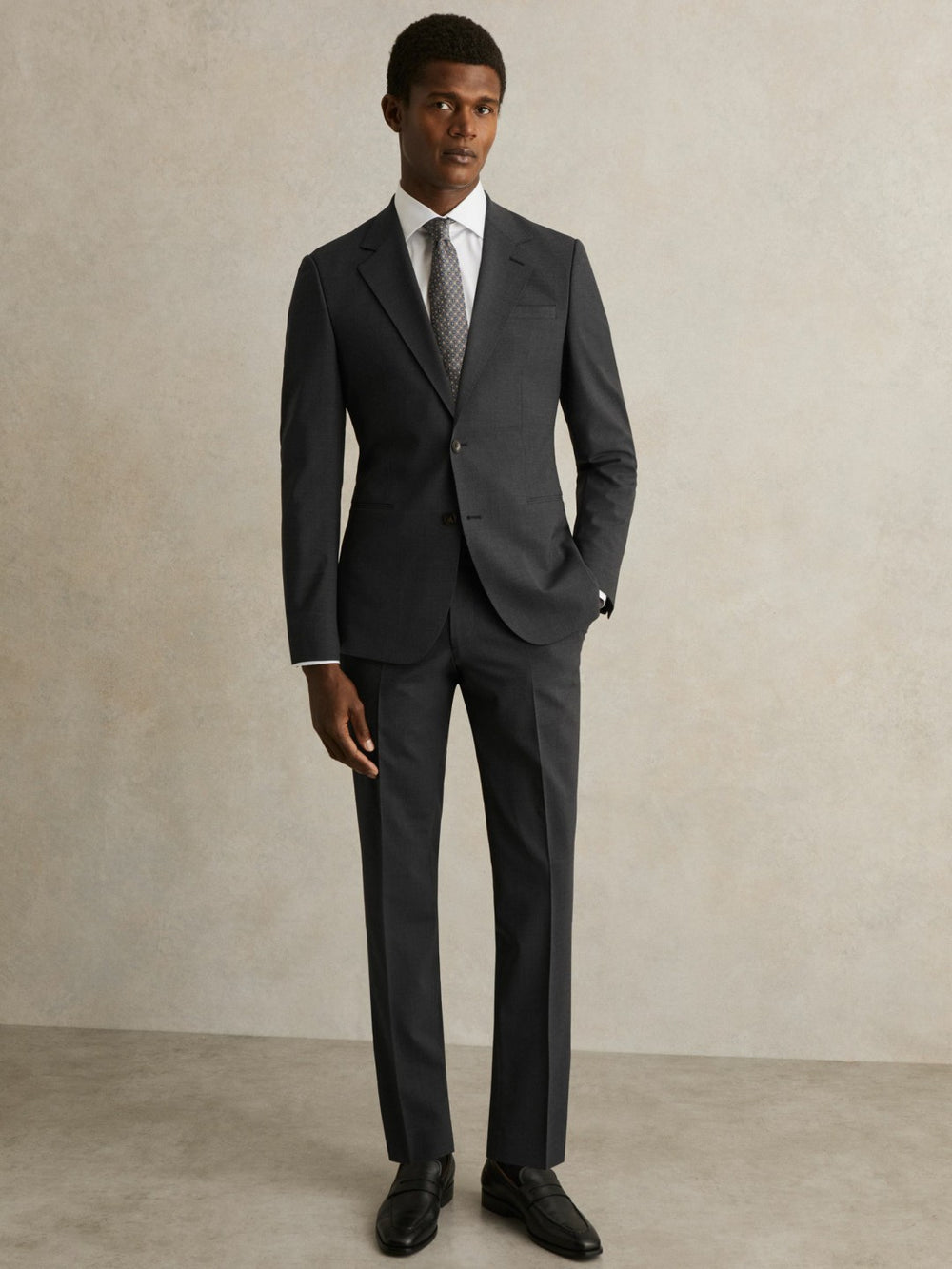 Wool-Blend Single-Breasted Suit Blazer Slim-Fit Grey | Mens