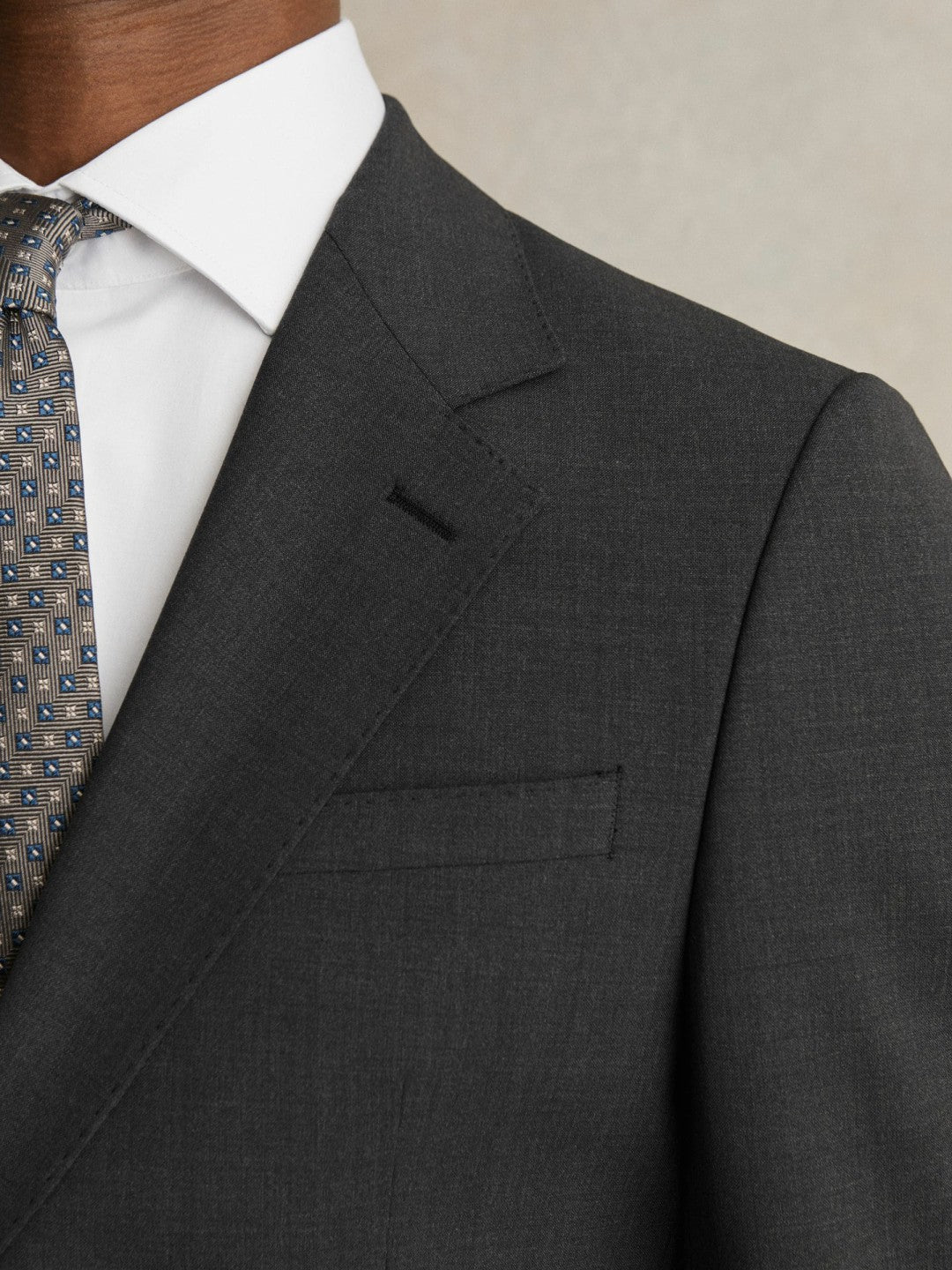 Wool-Blend Single-Breasted Suit Blazer Slim-Fit Grey | Mens