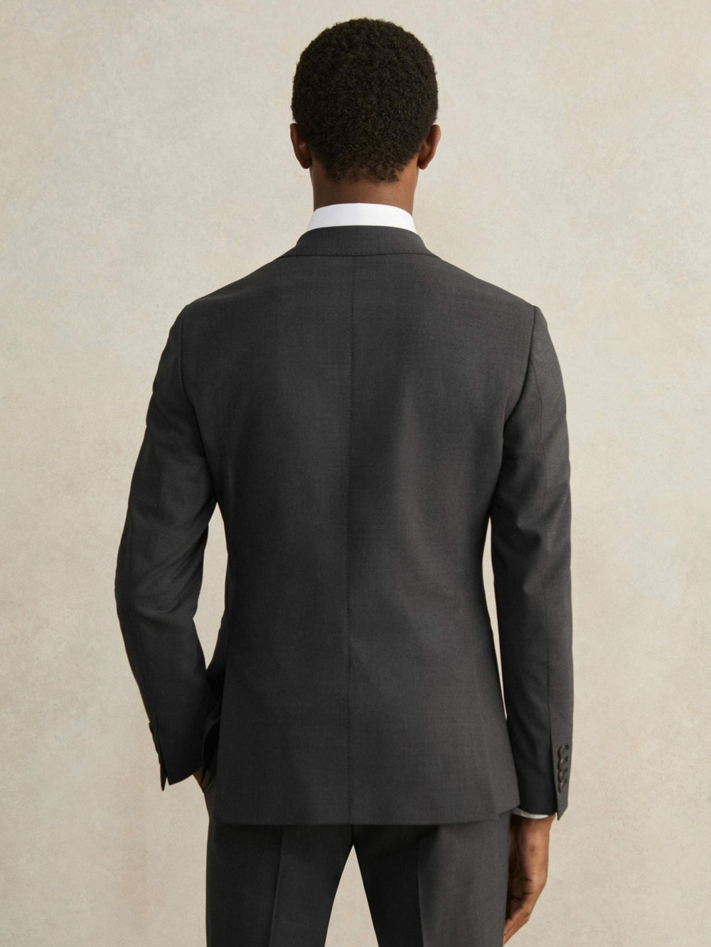 Wool-Blend Single-Breasted Suit Blazer Slim-Fit Grey | Mens