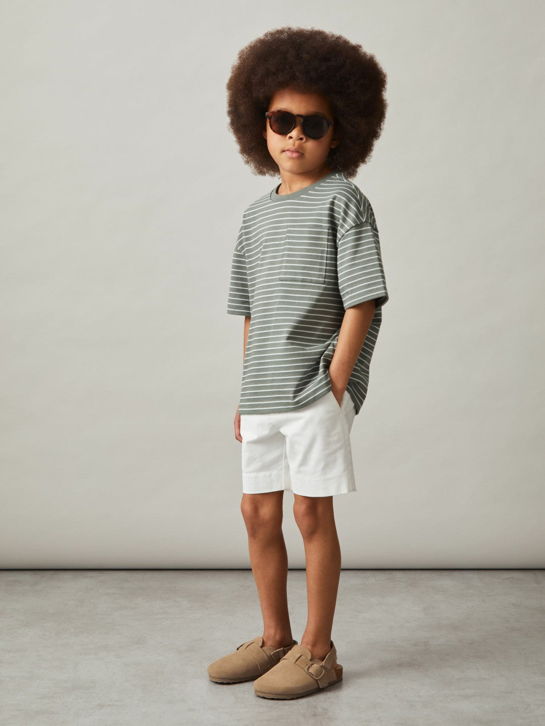 9-13 yrs Cotton-Blend Stripe T-Shirt Sage/White | Children