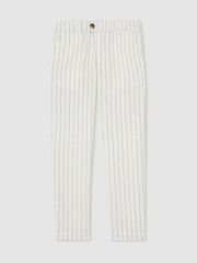 13-14 yrs Cotton Pinstripe Trousers Regular-Fit Off White/Taupe Brown | Children