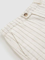 13-14 yrs Cotton Pinstripe Trousers Regular-Fit Off White/Taupe Brown | Children