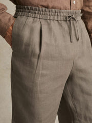 Linen Drawstring Shorts Mushroom Brown | Mens