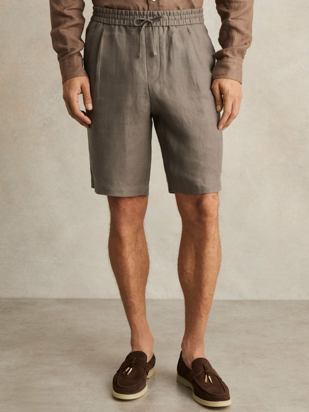 Linen Drawstring Shorts Mushroom Brown | Mens