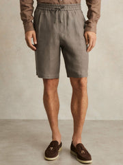 Linen Drawstring Shorts Mushroom Brown | Mens