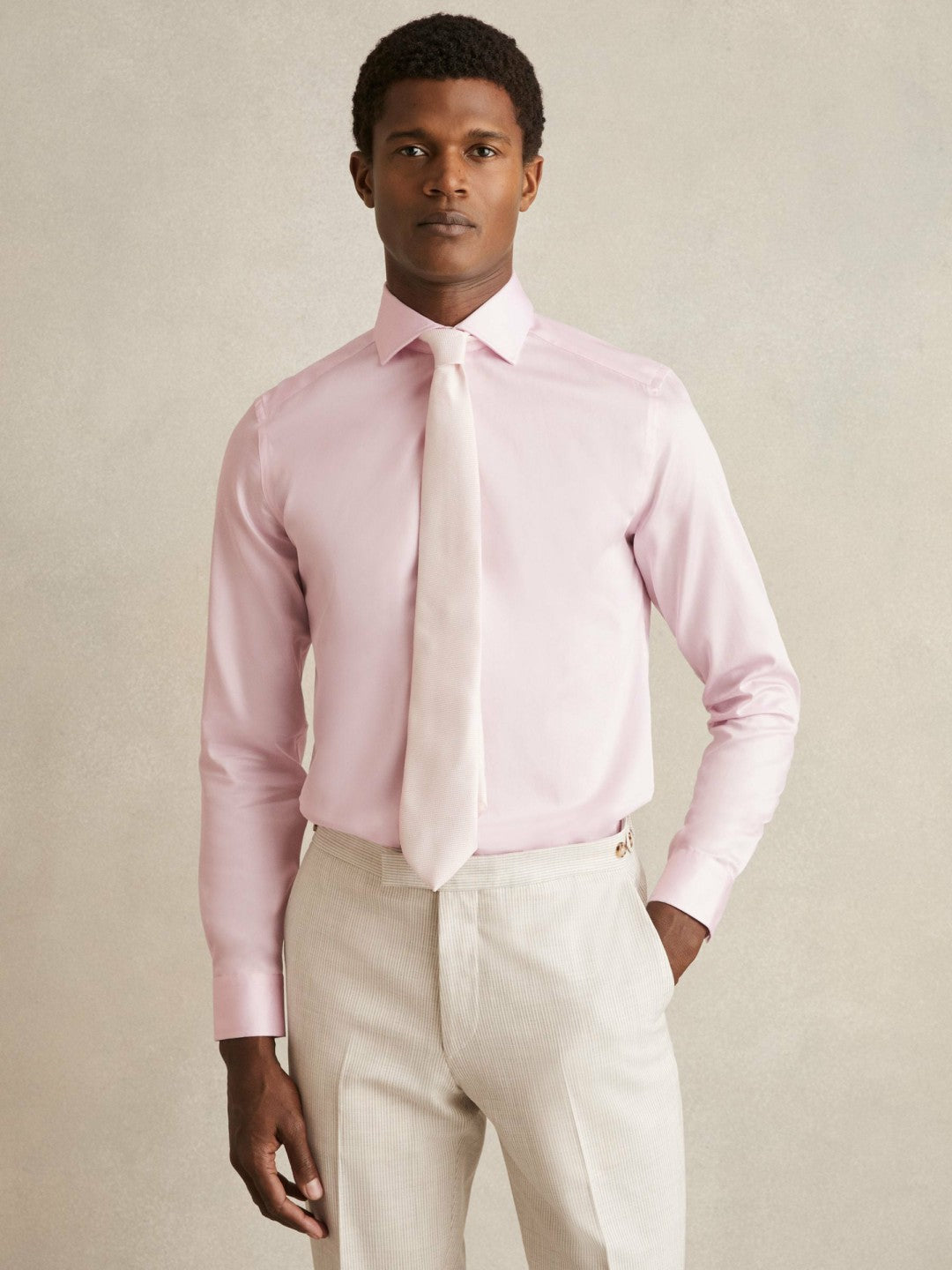 Slim Fit Cotton Sateen Shirt Pink | Mens
