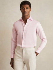 Slim Fit Cotton Sateen Shirt Pink | Mens