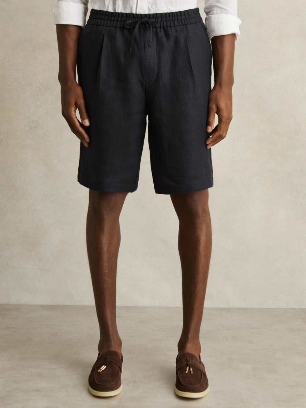 Linen Drawstring Shorts Navy | Mens