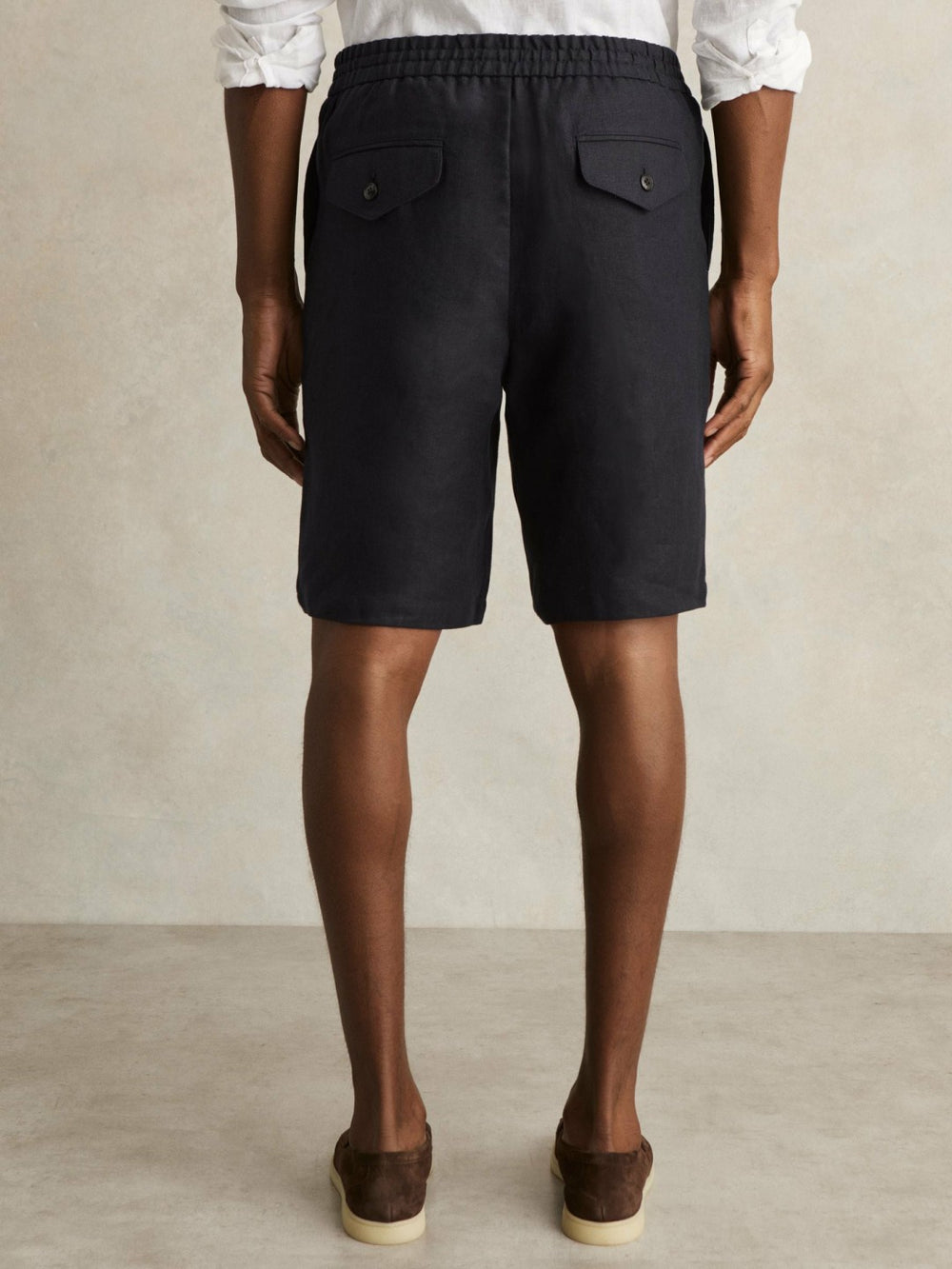 Linen Drawstring Shorts Navy | Mens