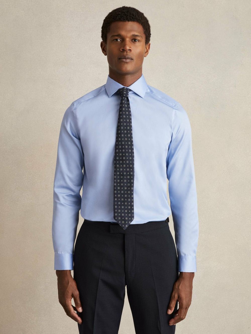 Slim Fit Cotton Sateen Shirt Mid Blue | Mens