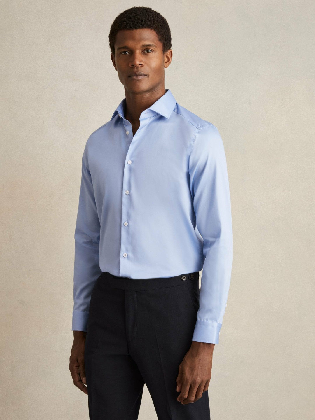 Slim Fit Cotton Sateen Shirt Mid Blue | Mens