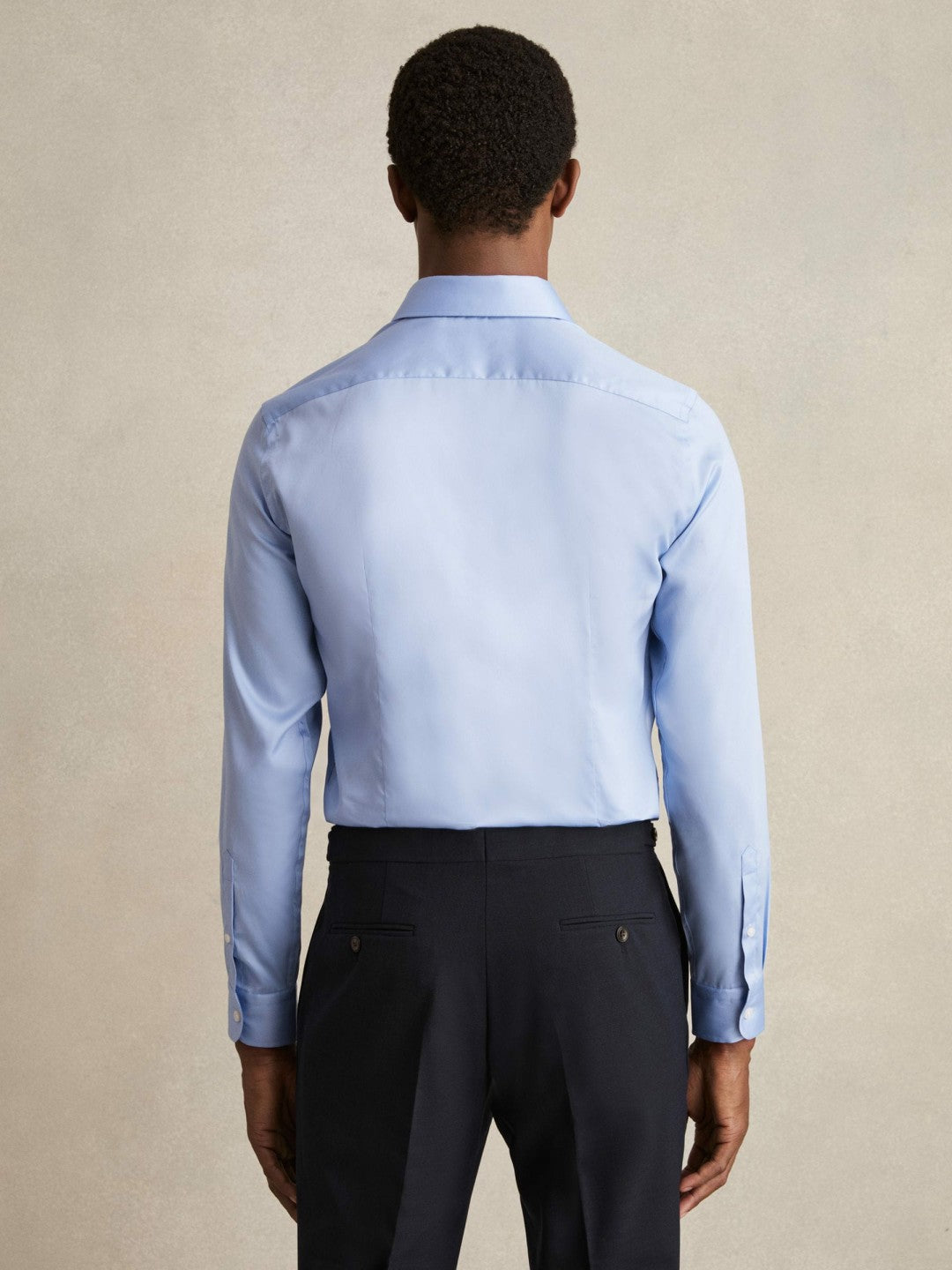 Slim Fit Cotton Sateen Shirt Mid Blue | Mens