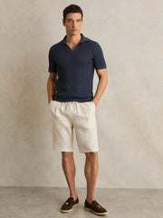Linen Drawstring Shorts Stone | Mens