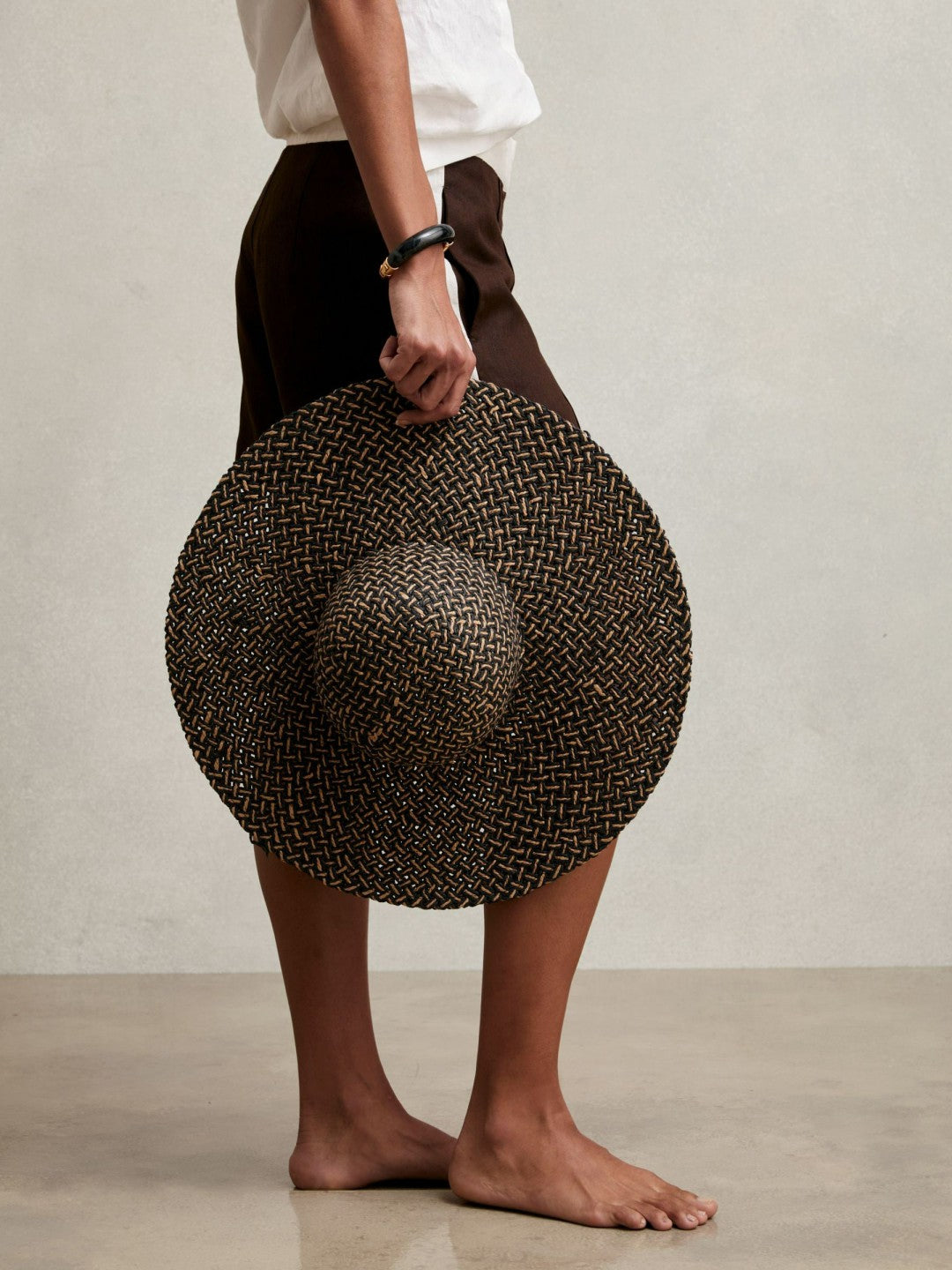 Straw Basket-Weave Sun Hat Black/Natural | Womens