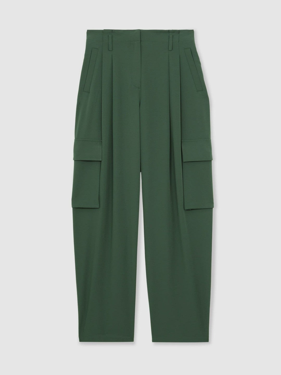 Petite Wide-Leg Pleated Cargo Trousers Green | Womens