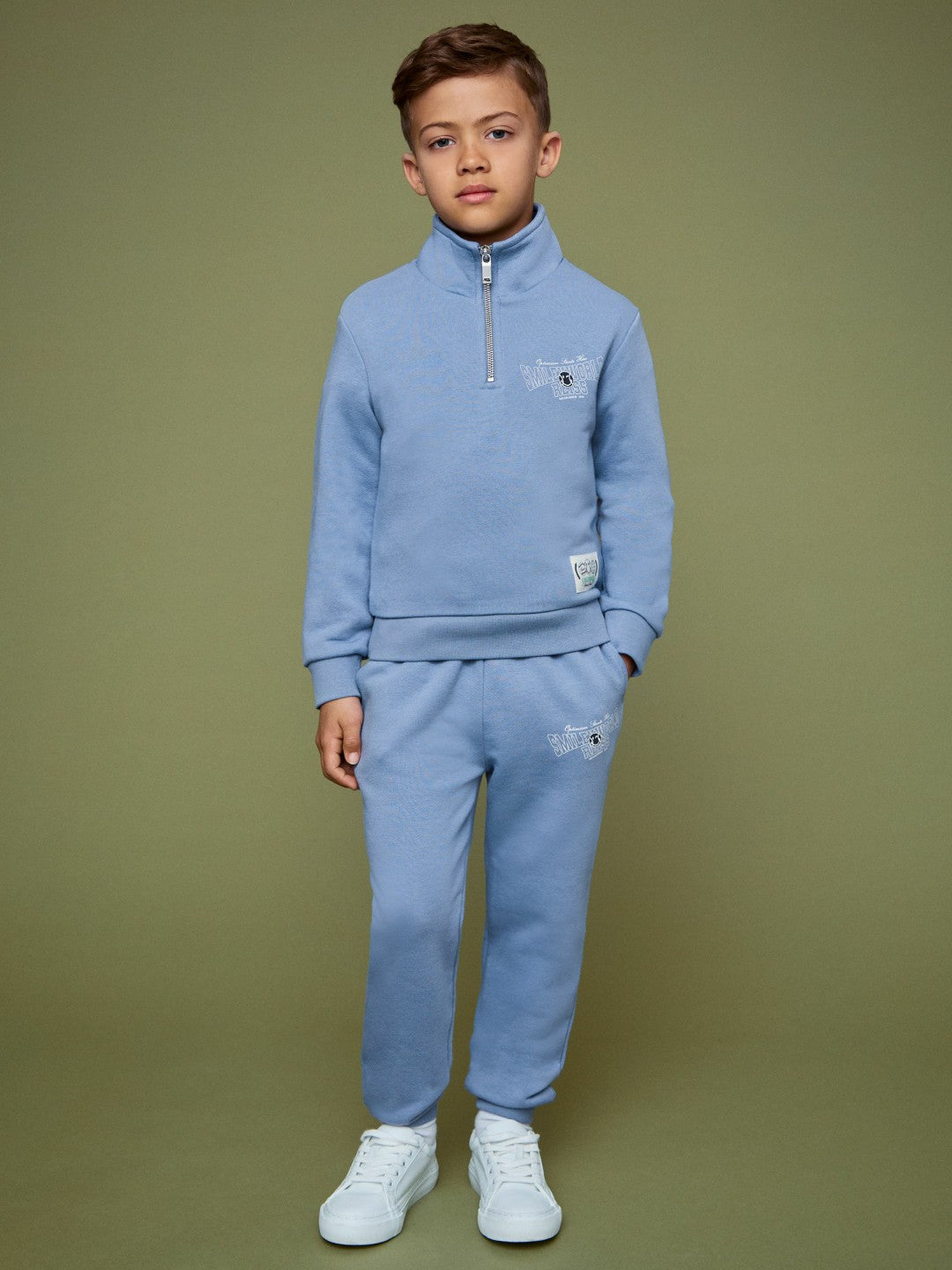 13-14 yrs SmileyWorld Half-Zip Sweatshirt Unisex Fit Blue | Children