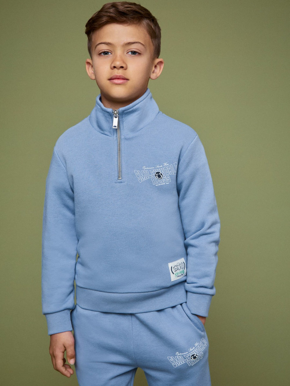 13-14 yrs SmileyWorld Half-Zip Sweatshirt Unisex Fit Blue | Children