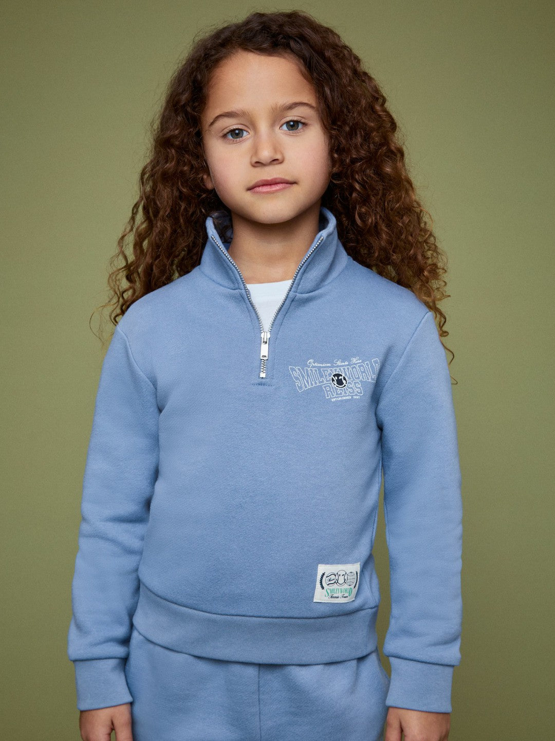 9-13 yrs SmileyWorld Half-Zip Sweatshirt Unisex Fit Blue | Children