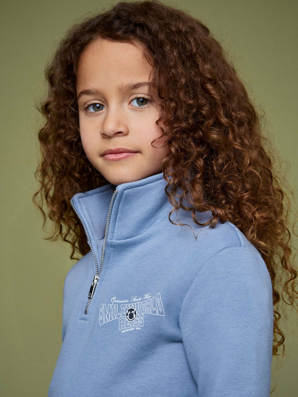 9-13 yrs SmileyWorld Half-Zip Sweatshirt Unisex Fit Blue | Children