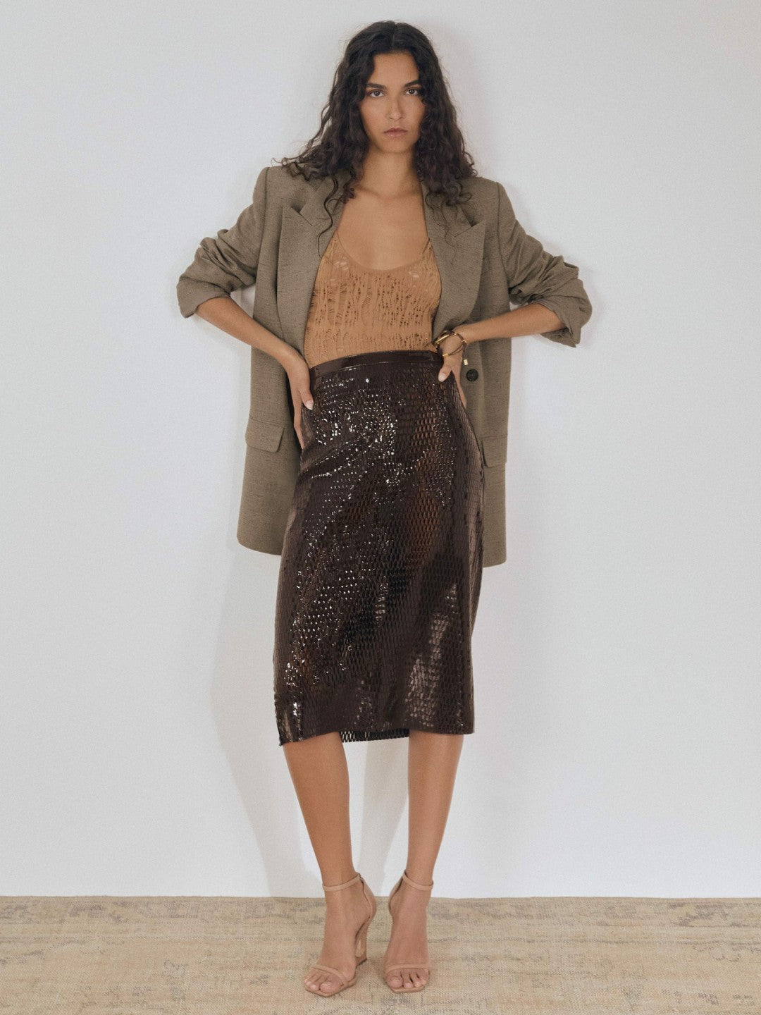 Atelier Laser-Cut Pencil Skirt Chocolate | Womens