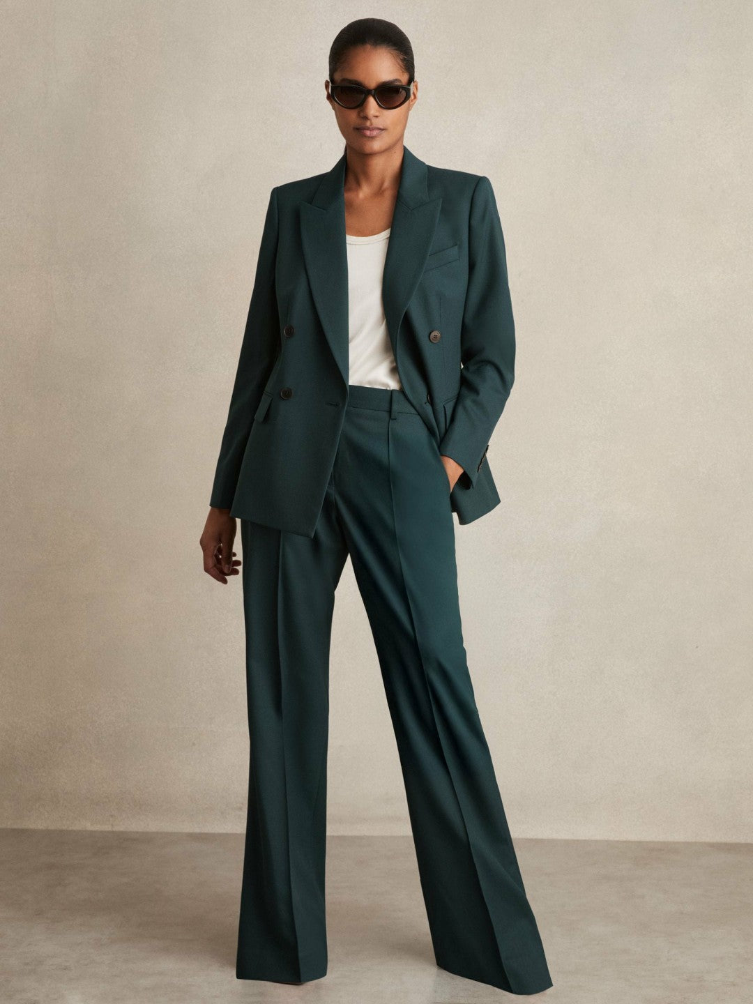 Wool-Blend Wide-Leg Suit Trousers Green | Womens