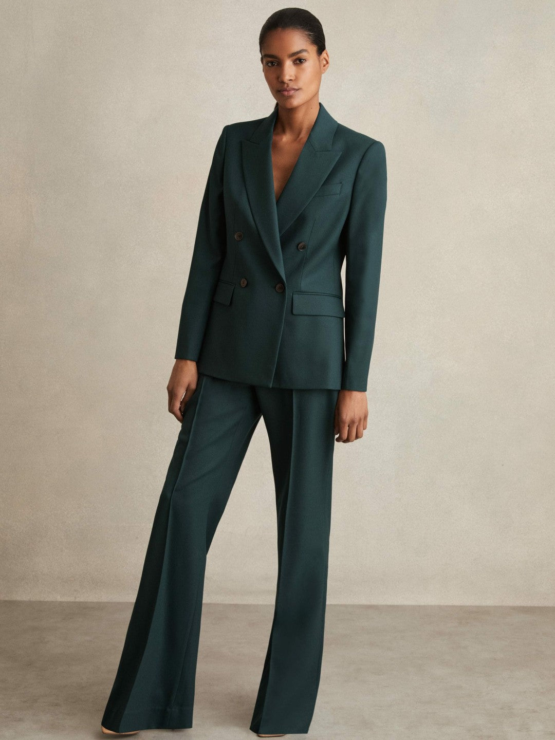 Wool-Blend Wide-Leg Suit Trousers Green | Womens