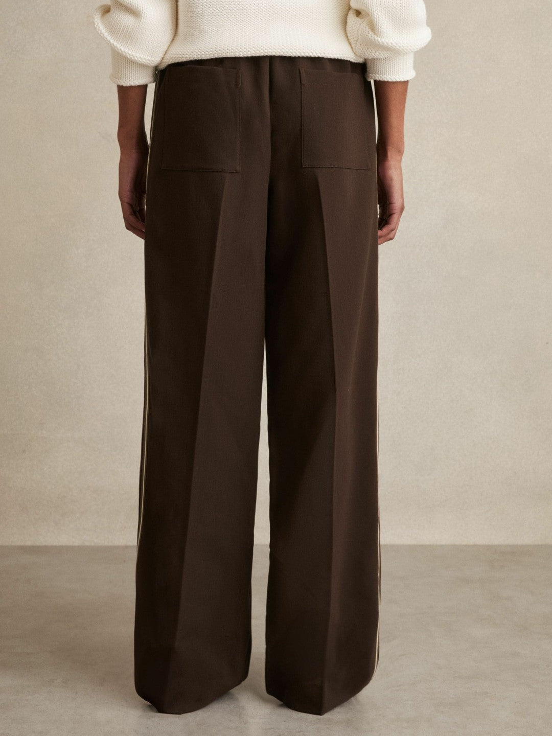 Side-Stripe Wide-Leg Trousers Chocolate Brown | Womens