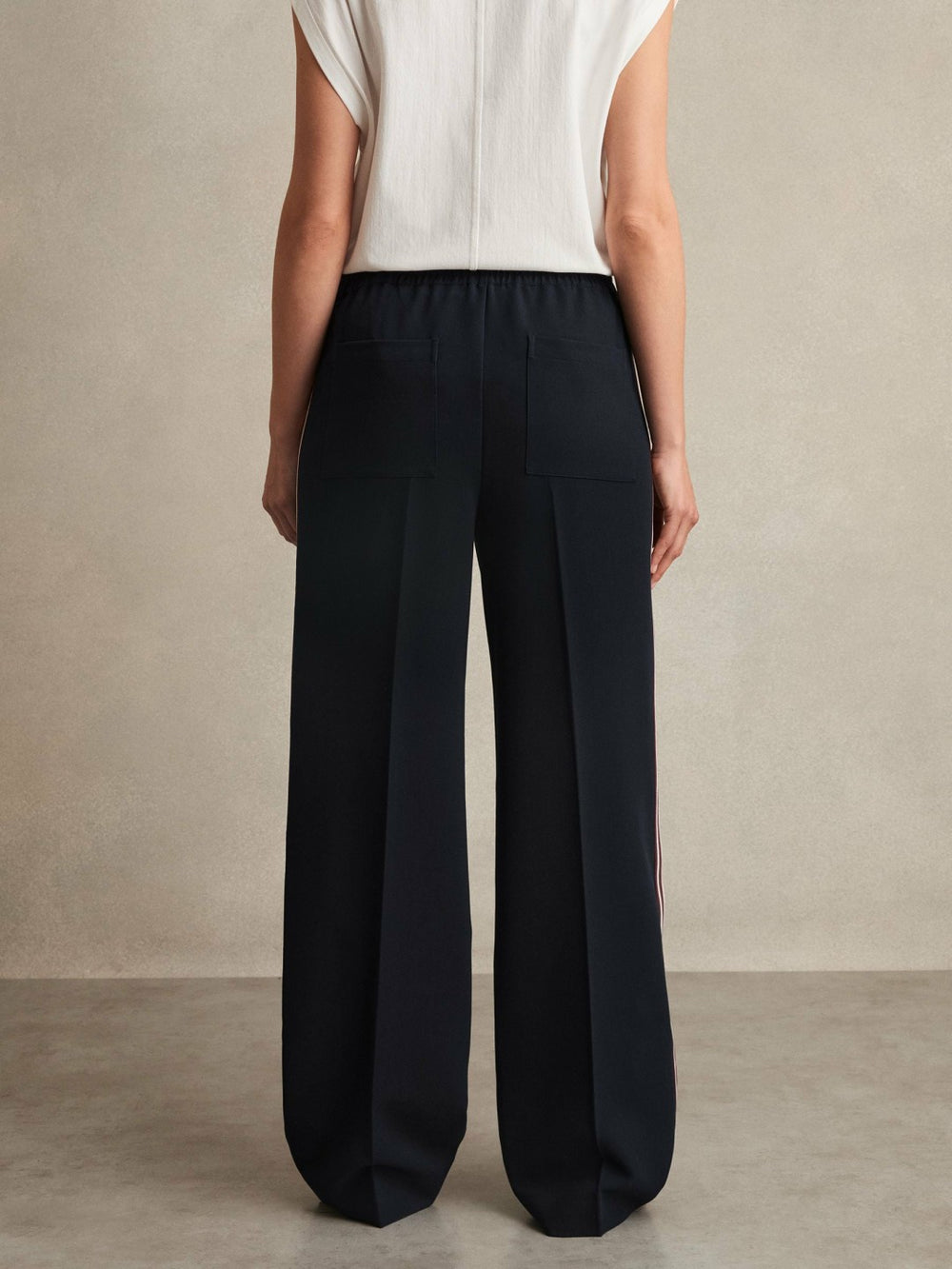 Petite Side-Stripe Wide-Leg Trousers Navy | Womens