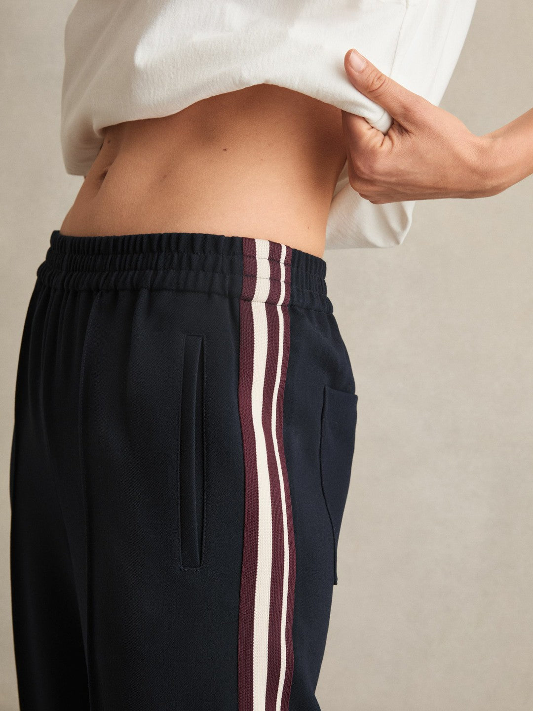 Side-Stripe Wide-Leg Trousers Navy | Womens