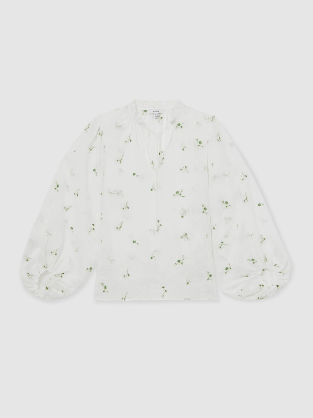 Floral-Embroidered Tie-Neck Blouse Ramie-Lyocell Ivory | Womens