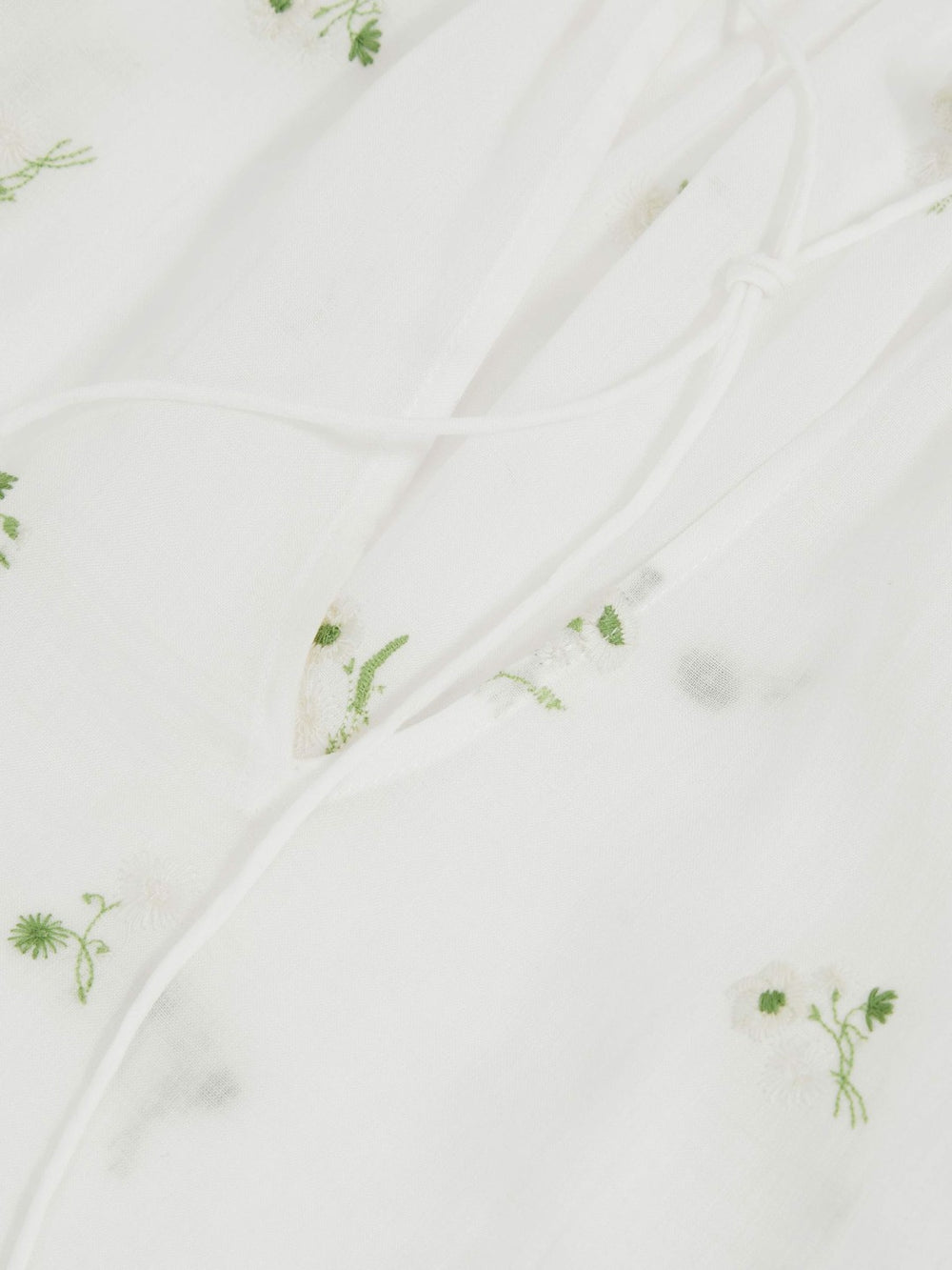 Floral-Embroidered Tie-Neck Blouse Ramie-Lyocell Ivory | Womens