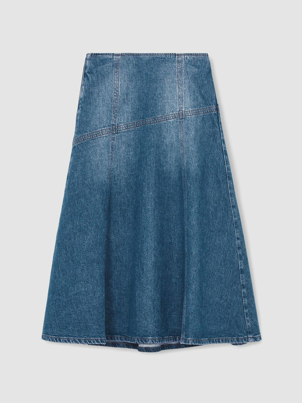 Denim Panelled Midi Skirt Indigo | Womens