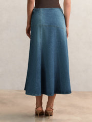 Denim Panelled Midi Skirt Indigo | Womens