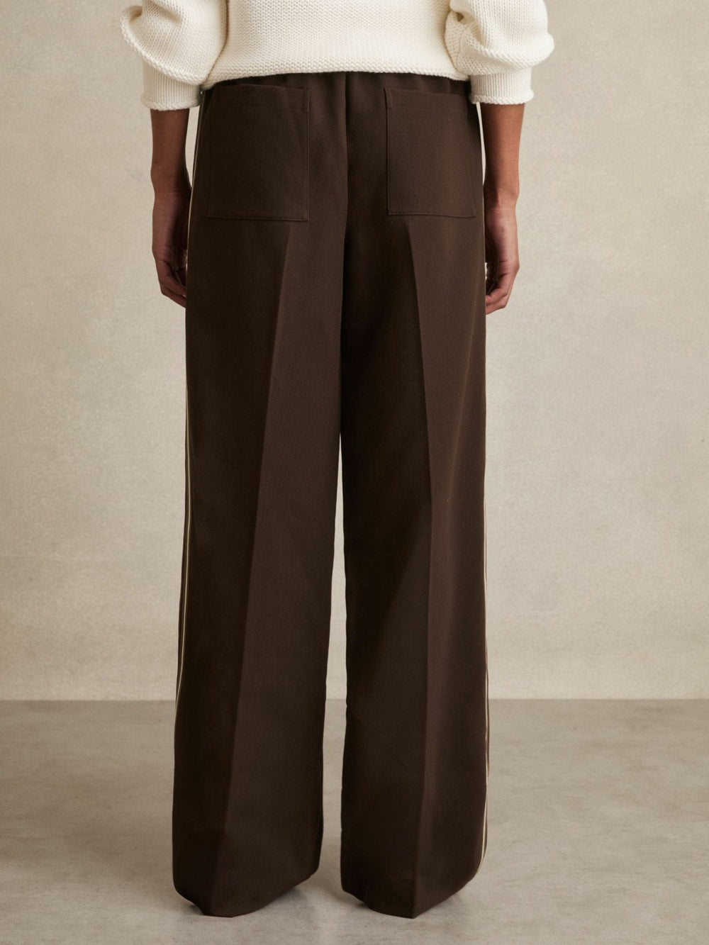 Petite Side-Stripe Wide-Leg Trousers Chocolate Brown | Womens
