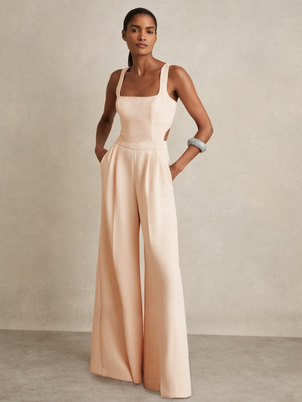 Wide-Leg Cut-Out Jumpsuit Pale Pink | Womens