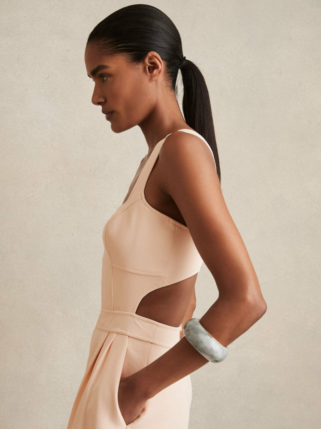 Wide-Leg Cut-Out Jumpsuit Pale Pink | Womens