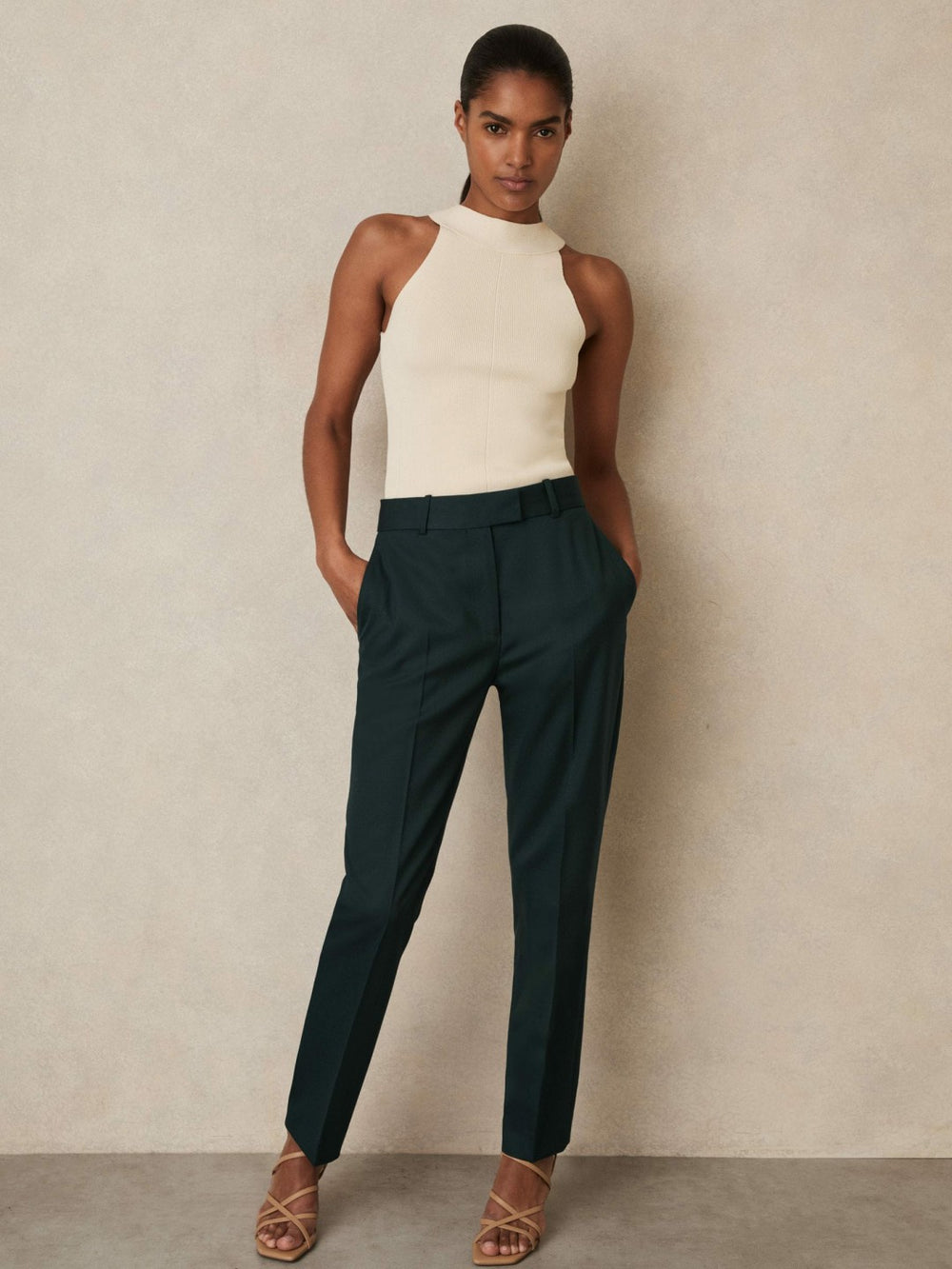 Wool-Blend Slim-Fit Suit Trousers Green | Womens