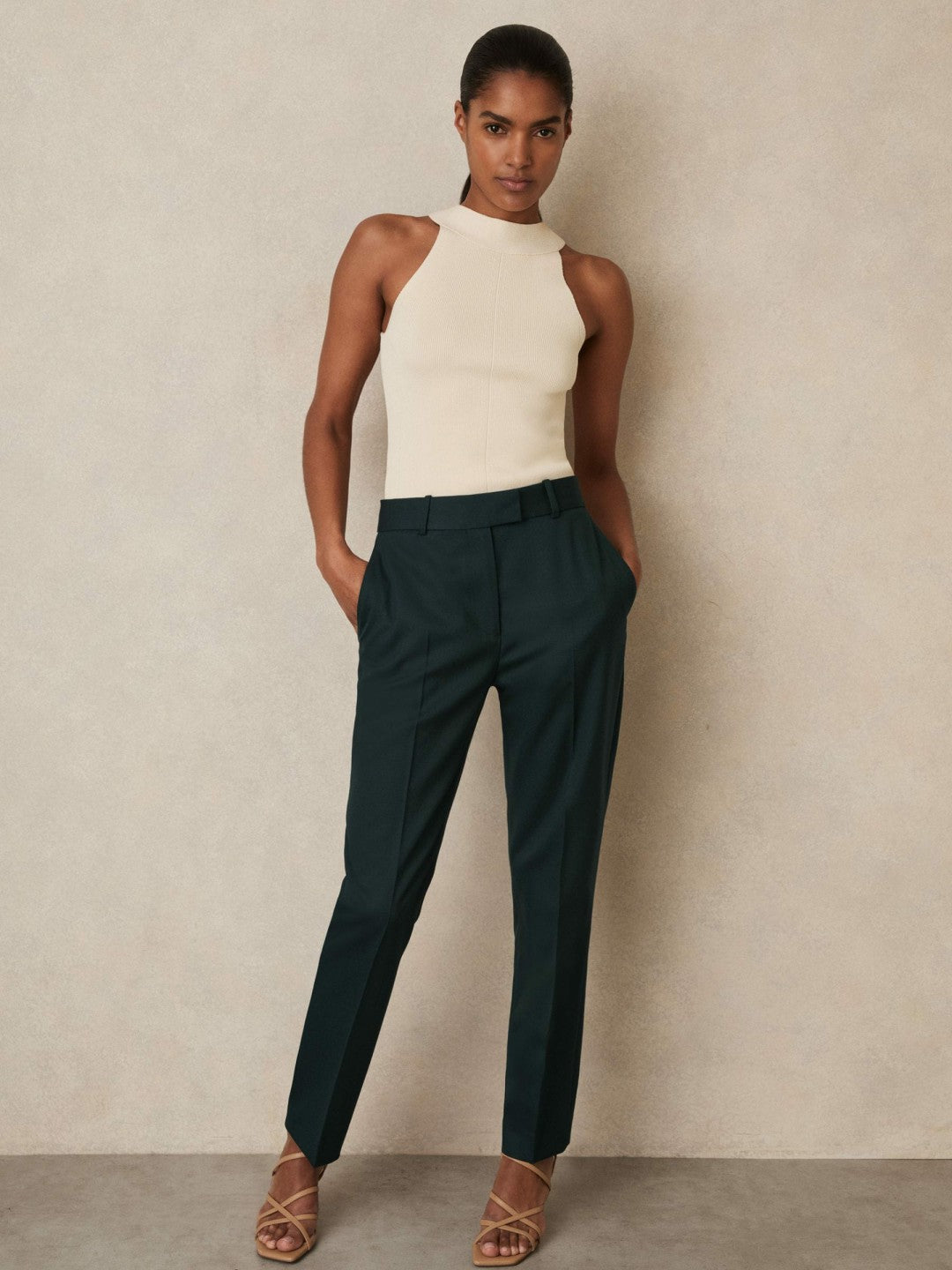 Petite Wool-Blend Slim-Fit Suit Trousers Green | Womens
