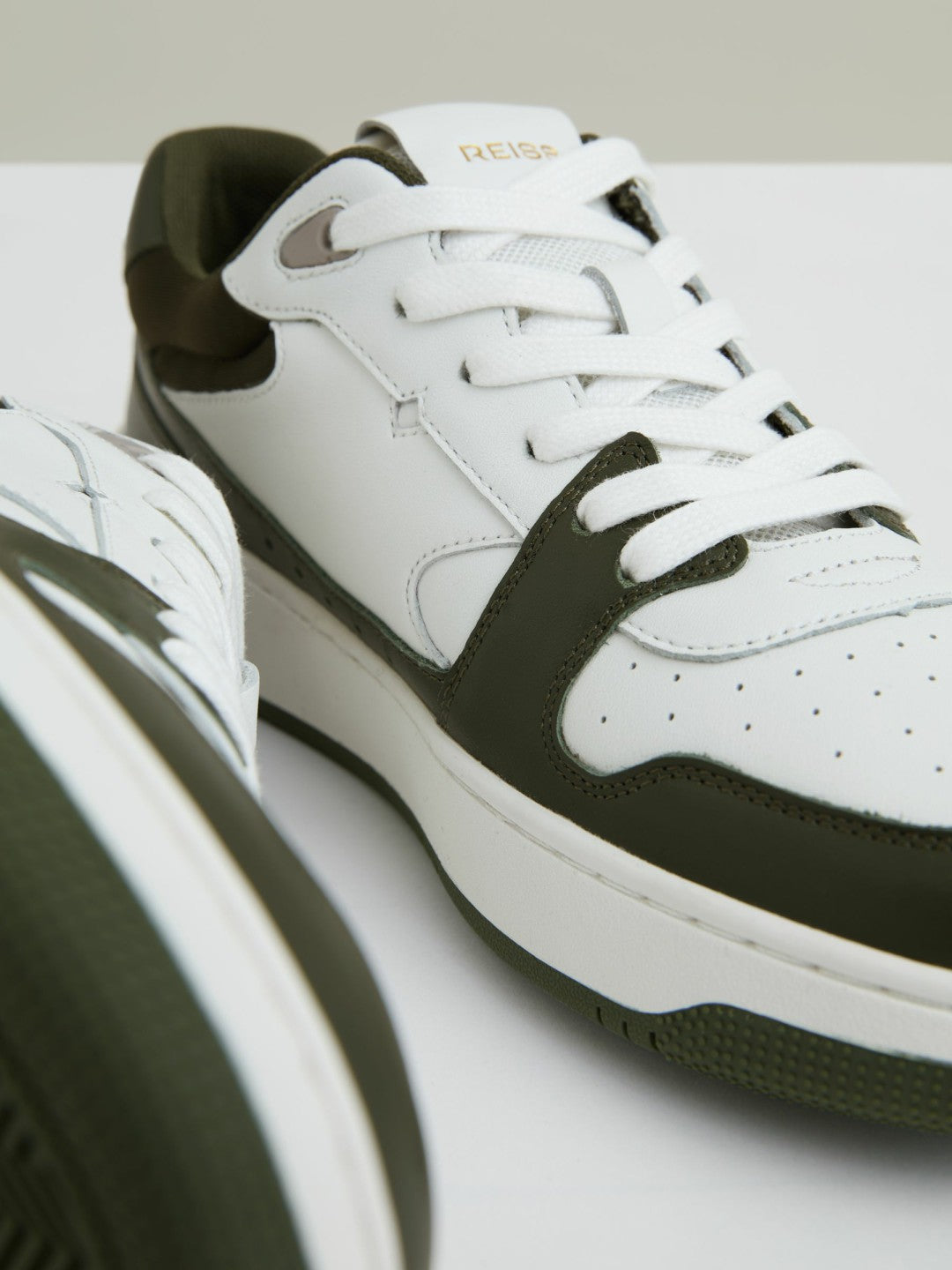 Leather Panelled Trainers Khaki/White | Womens