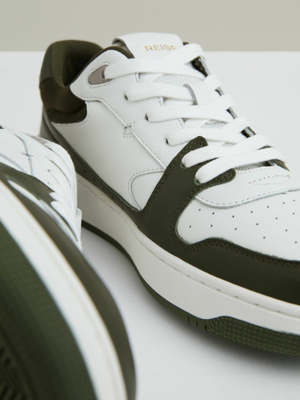 Leather Panelled Trainers Khaki/White | Womens